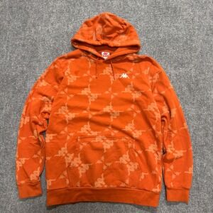 Kappa Mens Orange All Over Logo Print Omini Fleece Hoodie Sweatshirt Large